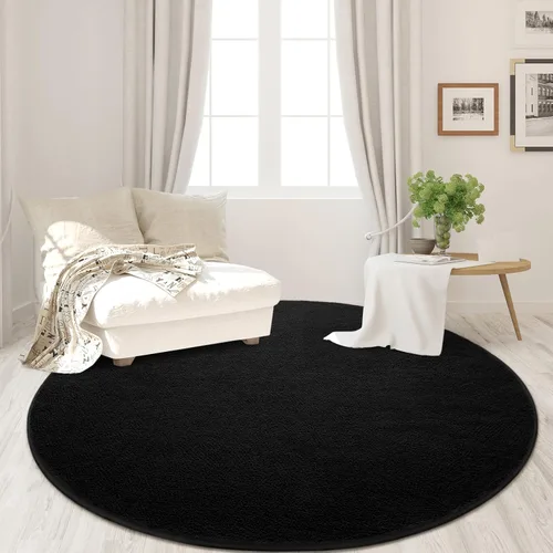Vista 2 de FlyDOIT Alfombras redondas para dormitorio, sala de estar, 4 x 4, color negro, súper suaves, cómodas, gruesas, de espuma viscoelástica, alfombra