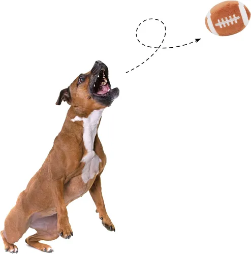 Vista 6 de Pelotas interactivas para perros, paquete de 2 pelotas de juguete chirriantes de felpa para perros, pelota de juguete para perros de fútbol y rugby