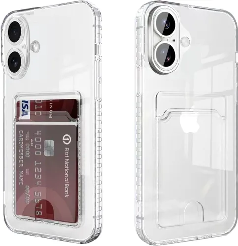 Vista 6 de Funda compatible con iPhone 11 con soporte para tarjetas, funda transparente con ranura para tarjetas, ultrafina, suave, a prueba de golpes, funda