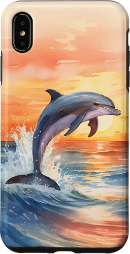 Vista 11 de Dolphin Jumping Sunset Over Ocean Watercolor Art Case for iPhone 17
