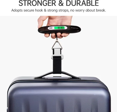 Vista 11 de FREETOO Báscula de equipaje portátil digital colgante para viajes, báscula de peso de maleta con laca de piano superior, capacidad de 110 libras