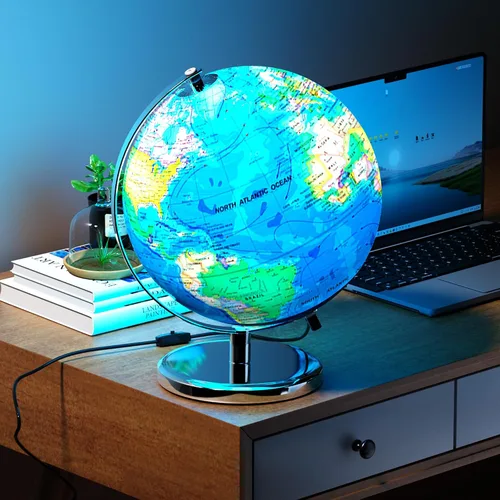 Vista 7 de Globo mundial grande de 13 pulgadas para adultos, globo educativo para niños, coloridos detalles de mapa del mundo HD para el aprendizaje