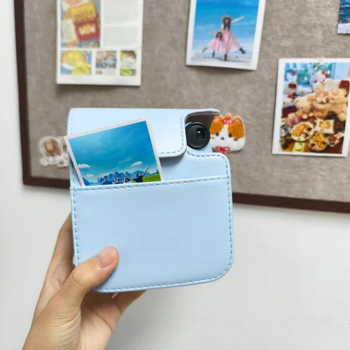 Vista 3 de Funda protectora compatible con cámara Fujifilm Instax Mini 12 de película instantánea con bolsillo para accesorios y correa ajustable (azul)