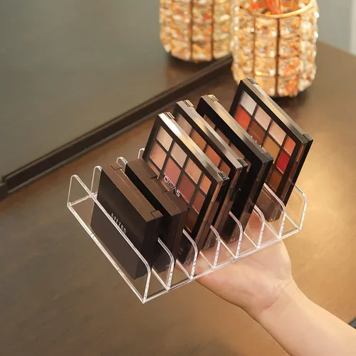 Vista 8 de Vowcarol Organizador de paleta de sombras de ojos, acrílico de 7 secciones divididas para paleta de maquillaje, soporte organizador - transparente
