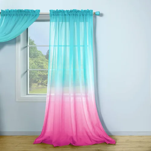 Vista 6 de Cortinas rosas y verdes para decoración de dormitorio de sirena, juego de 1 panel transparente, con bolsillo para barra, cortinas de sirena