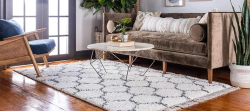 Vista 3 de Unique Loom Hygge Shag Collection - Alfombra de área enrejado (2 pies 2 pulgadas x 3 pies, rectangular, marfil / gris)