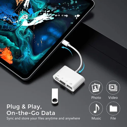 Vista 3 de Lector de tarjetas USB C a SD/MicroSD para iPhone 15/16/17, adaptador de lector de tarjetas de memoria USB C a cámara 4 en 1 con puerto de carga