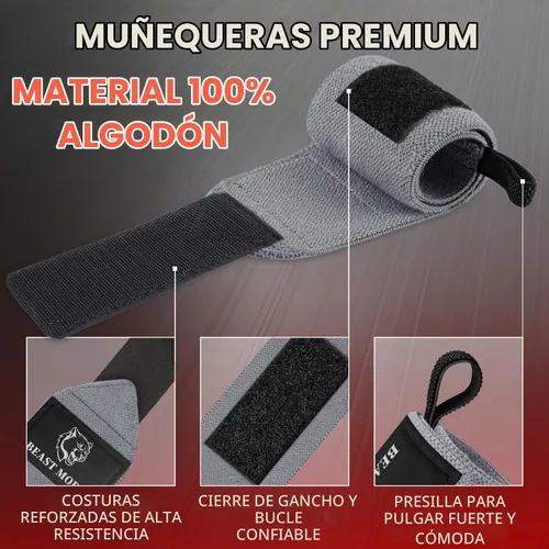 Vista 3 de TECEUM Muñequeras elásticas de algodón para levantamiento de pesas con trabillas para el pulgar, 1 par