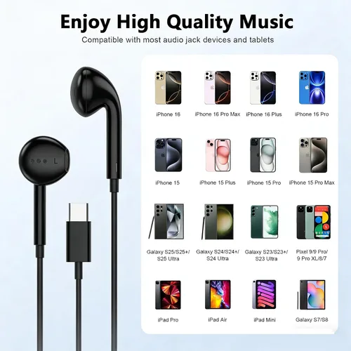 Vista 5 de [Certificado MFi de Apple] Auriculares USB C para iPhone 17, 16, 15, paquete de 2 auriculares con cable USB C con micrófono y control remoto