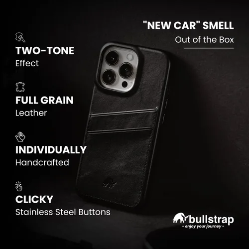 Vista 3 de Funda de cartera de cuero artesanal premium Bullstrap para iPhone 13 Ajuste impecable sin volumen y almacenamiento seguro de tarjetas Funda