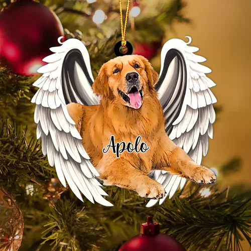 Vista 4 de GODMERCH Adorno personalizado de Golden Retriever con alas de ángel, adorno de Navidad acrílico para perros, adorno colgante de perro personalizado