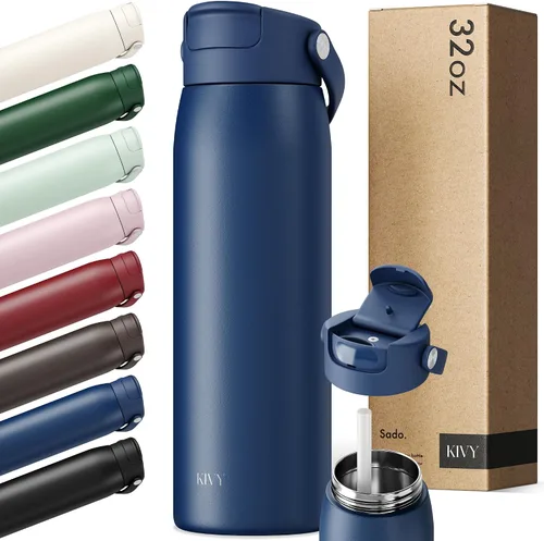 Vista 14 de KIVY Botella de agua de acero inoxidable con pajita 24oz - 24h fría 12h Rojo oscuro