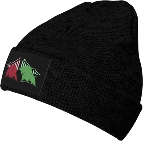 Vista 2 de Bajista y alcista en el mercado de valores Ciencia Sombrero Hombres Mujeres Invierno Cálido Sombreros de Punto Negro Divertido Cráneo Beanie