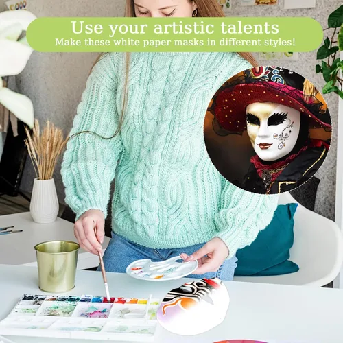 Vista 8 de 50 máscaras de papel maché a granel en blanco blanco pintable para Halloween, Mardi Gras, máscara de fiesta de bricolaje de cara completa
