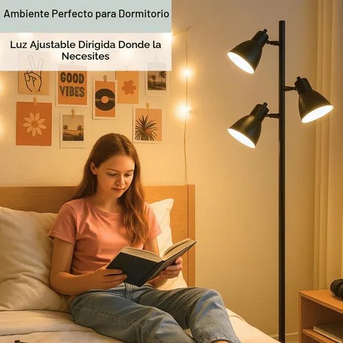 Vista 4 de LIGHTACCENTS Lámpara de pie de árbol negro con 3 luces ajustables, lámpara de pie moderna, pantallas negras ajustables, luz de poste para sala