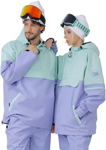Vista 7 de SNOWVERB Impermeable para hombre y mujer, resistente al viento, con capucha, aislante, unisex, para esquí, snowboard