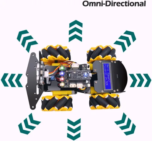 Vista 5 de Adeept Kit robótico de ruedas mecánicas omnidireccionales 4WD para ESP32-S3 Banana Pi PicoW-S3 DIY STEM Remote Controlled Robot Kit con pantalla
