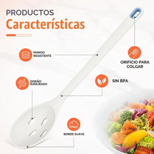 Vista 4 de Cuchara de cocina de silicona, cucharas sólidas y ranuradas Blanco