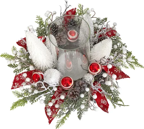 Vista 3 de Nearly Natural Arreglo artificial navideño iluminado de 15 pulgadas con vela de bosque