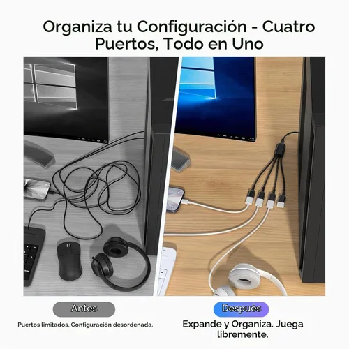 Vista 4 de Elebase Divisor USB de 1 en 4 salidas de 1 pie, cargador USB Sp-Litter, cable USB Y multipuerto, cable divisor de extensión USB, adaptador de carga