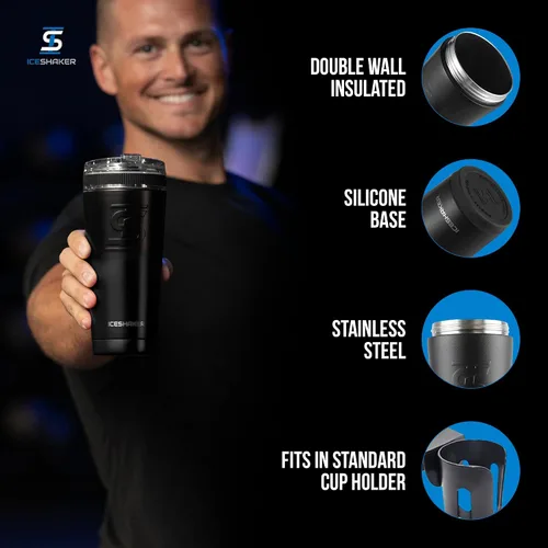 Vista 2 de Ice Shaker Vaso de 26 onzas, botella de agua aislada con popote, botella de acero inoxidable, como se ve en Shark Tank, botella de agua con pajita