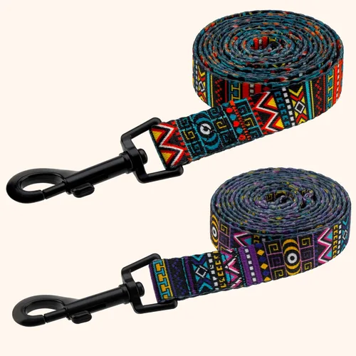Vista 3 de CollarDirect Correa para perro duradera para mascotas, para caminar, entrenar y correr para pequeña, mediana y grande (patrón étnico, verde, L)