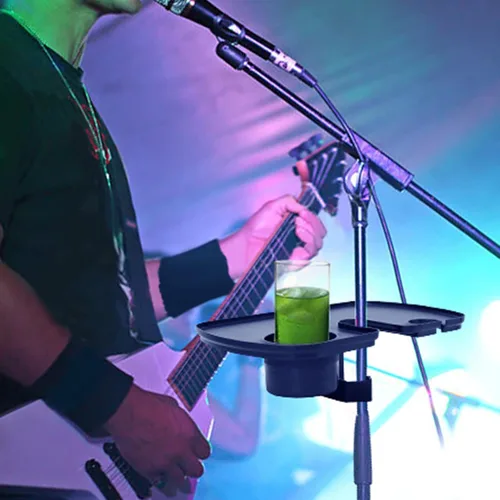 Vista 7 de Soporte de micrófono de plástico para escenario, concierto, actuación, accesorio de guitarra vocal con soporte para bebidas y soporte para micrófono
