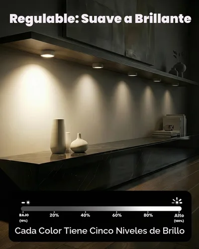 Vista 6 de Luces LED recargables de disco con control remoto, luces de botón con pilas de 2400mAh, luces adhesivas magnéticas para tocar, luz inalámbrica