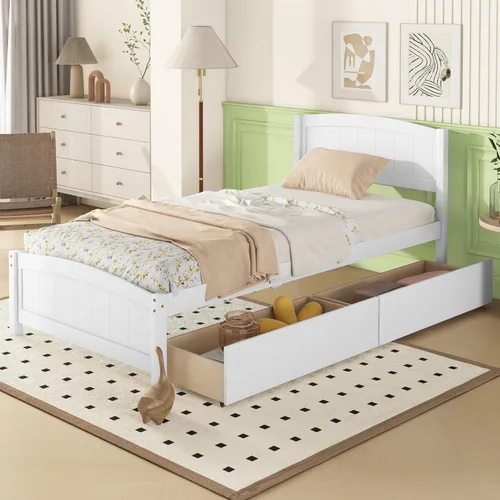 Vista 10 de Harper & Bright Designs Cama de plataforma de tamaño individual con 2 cajones de almacenamiento, marco de cama individual de madera