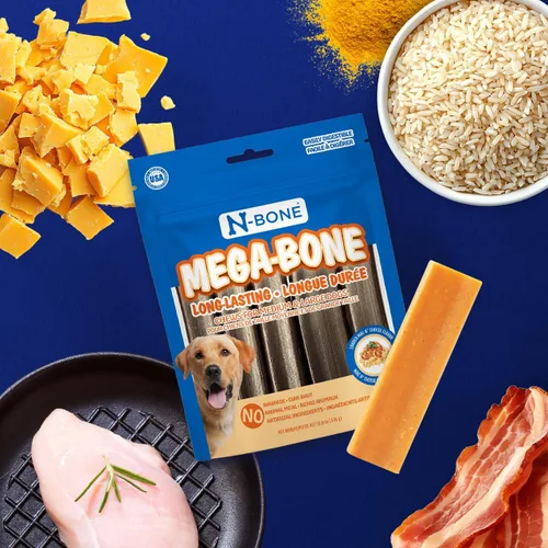 Vista 9 de N-Bone Mega-Bone - Masticables para perros de larga duración, sabor a Mac n' Cheese, 6 unidades, 16.8 onzas