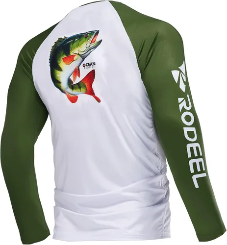 Vista 13 de Rodeel Camisas de pesca para hombre de manga larga que absorbe la tela UPF 50 protección solar camisa de rendimiento a. Negro