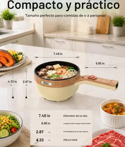 Vista 2 de Olla eléctrica, olla eléctrica portátil de 1.5 L, sartén multifuncional para sopa de filete de ramen con potencia ajustable para dormitorio, hogar