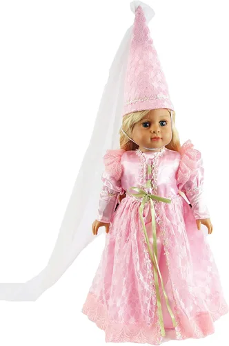 Vista 3 de American Fashion World Juego de vestido de princesa rosa para muñecas de 14 pulgadas Corona rosa incluida Calidad premium y diseño moderno