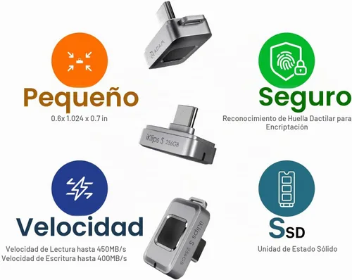 Vista 5 de ADAM ELEMENTS iKlips S USB-C Nano Touch 256 GB Unidad flash externa SSD cifrada por huellas dactilares, almacenamiento portátil para iPhone 15/16/17