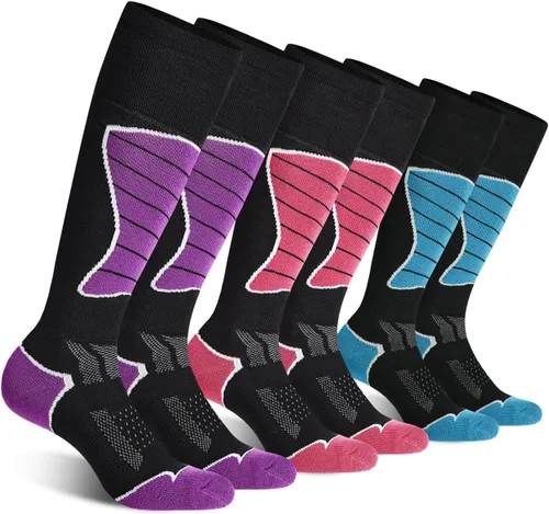 Vista 9 de CS CELERSPORT Calcetines de esquí de lana merino para snowboard para mujer Negro Gris Oscuro + Gris