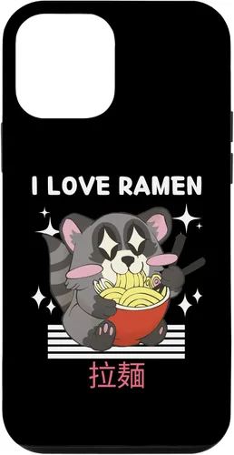 Vista 16 de iPhone 16 I Love Ramen Cute Kawaii Raccoon Eats Ramen Japanese Anime Case