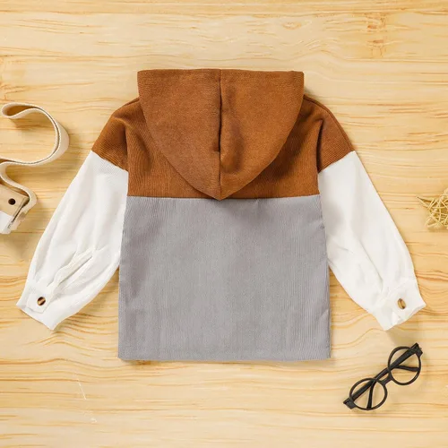 Vista 4 de TITKKOP Ropa de otoño e invierno para niño pequeño, sudadera con botones de pana, sudadera con bloque de color, bolsillo parcheado, abrigo