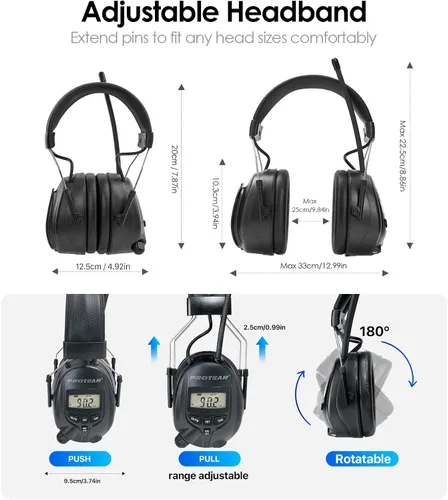 Vista 6 de Digital AM FM Radio Headphones, Hearing Protection Earmuff for Adult, 30dB SNR for Mowing, Construction, Chainsaw
