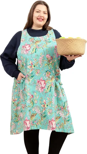 Vista 24 de Delantales grandes de talla grande para mujer con bolsillos de algodón y lino para hornear cocina