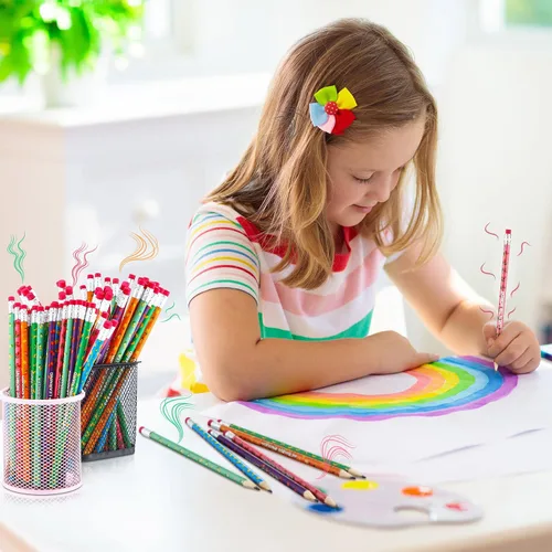 Vista 5 de 48 lápices inspiradores con aroma a fruta, lápices de frutas de colores para estudiantes, lápices de grafito motivacionales, bolígrafos cilíndricos