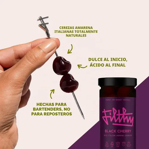 Vista 4 de Filthy Amarena Black Cherries, guarnición de cóctel prémium - Tarro de 11