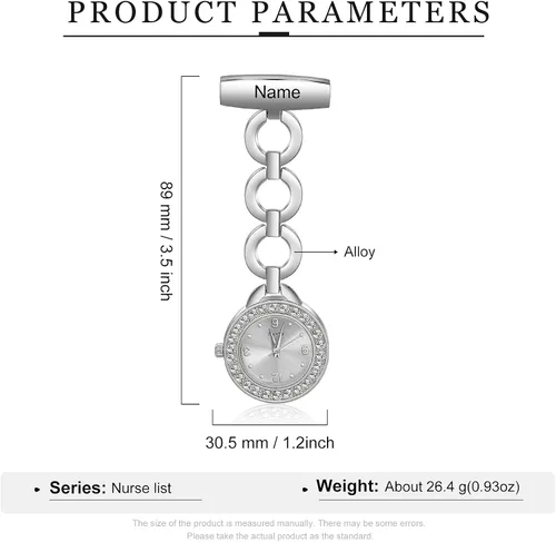 Vista 2 de Relojes de enfermera para enfermeras, médicos, relojes de enfermería personalizados, con nombre grabado, pin de solapa en el reloj de enfermería