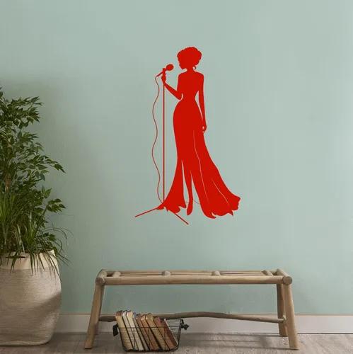 Vista 4 de Vinilo Vinilo Vinilo Vinilo Calcomanía Jazz Cantante Mujer Micrófono Señora Música Viva Pegatinas Decoración Grande (1063 ig)