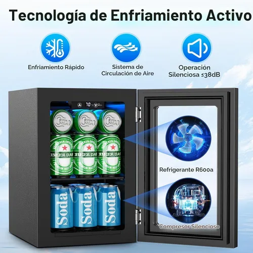 Vista 3 de Electactic Mini nevera para 24 latas, refrigerador de bebidas de 0.6 pies cúbicos con control digital de temperatura, dispensador de bebidas Negro