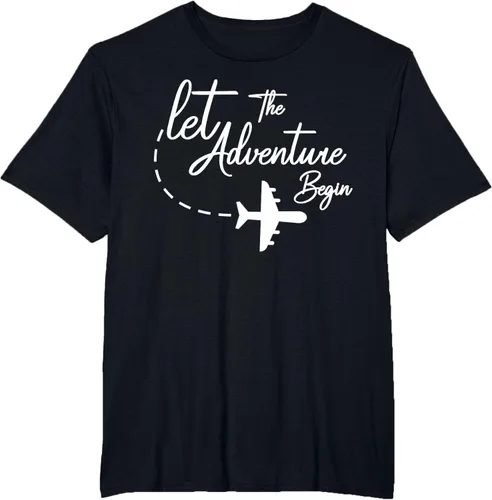 Vista 74 de Let The Adventure Begin - Camiseta inspiradora en modo de viaje en avión, Negro, S
