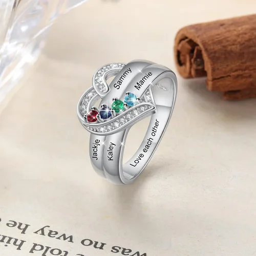 Vista 5 de Lam Hub Fong Anillos para mamá con 1-6 piedras de nacimiento personalizadas, anillo de madre para madre e hija, anillos de nombre para abuela