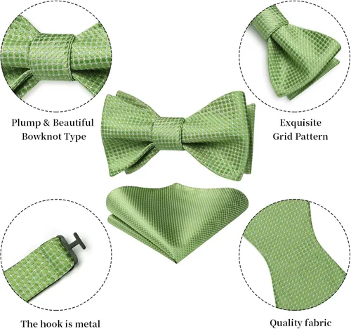 Vista 77 de HISDERN Pajaritas para hombre, diseño de lunares, corbatín y bolsillo cuadrado, clásico, esmoquin de negocios, boda, pajaritas, pañuelo