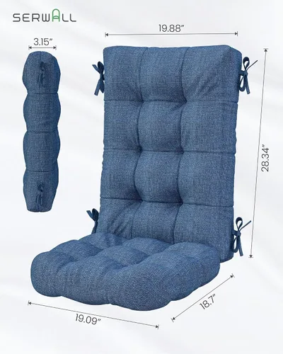 Vista 3 de SERWALL HDPE - Juego de 2 cojines mecedores para exteriores, cojín de espuma viscoelástica azul marino