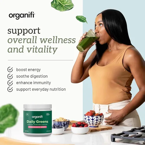 Vista 3 de Organifi Daily Greens - Nutrición y apoyo diarios - Polvo de verduras para energía, digestión e inmunidad, 30 porciones