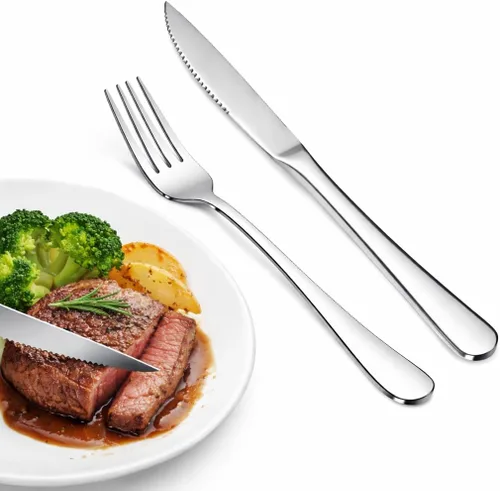 Vista 13 de SANTUO 12-Piece Steak Knife and Fork Set for 6, Stainless Steel Steak Knives with Dinner Forks, Serrated Steak Knife Set, Mirror Polished